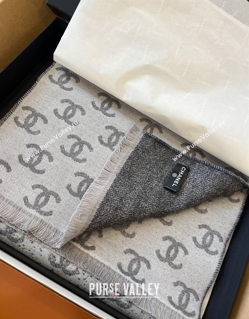 Chanel Wool Cashmere Long Scarf 35x185cm Light Grey 2024 1128 (A-241128040)