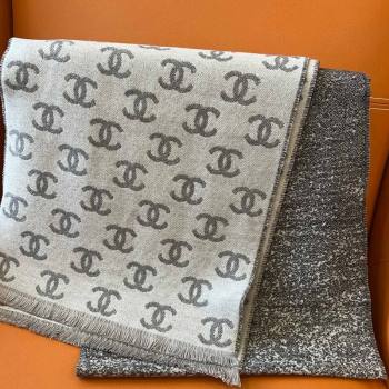 Chanel Wool Cashmere Long Scarf 35x185cm Light Grey 2024 1128 (A-241128040)