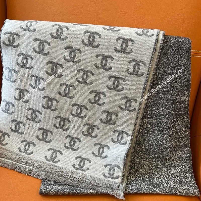 Chanel Wool Cashmere Long Scarf 35x185cm Light Grey 2024 1128 (A-241128040)