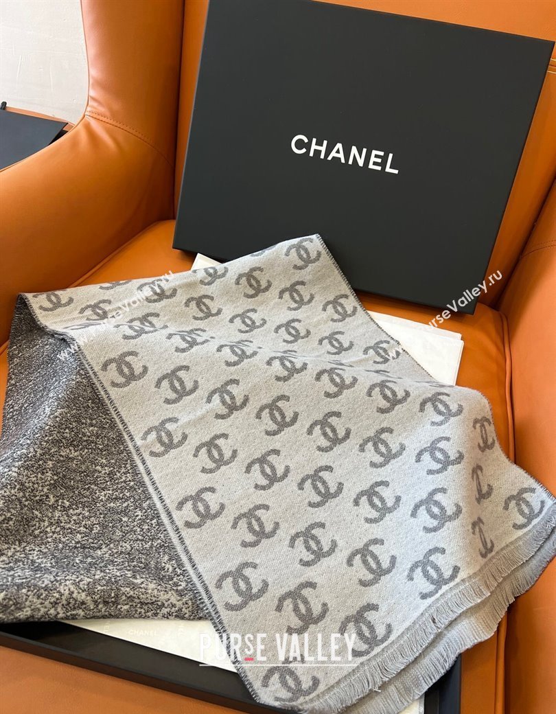 Chanel Wool Cashmere Long Scarf 35x185cm Light Grey 2024 1128 (A-241128040)