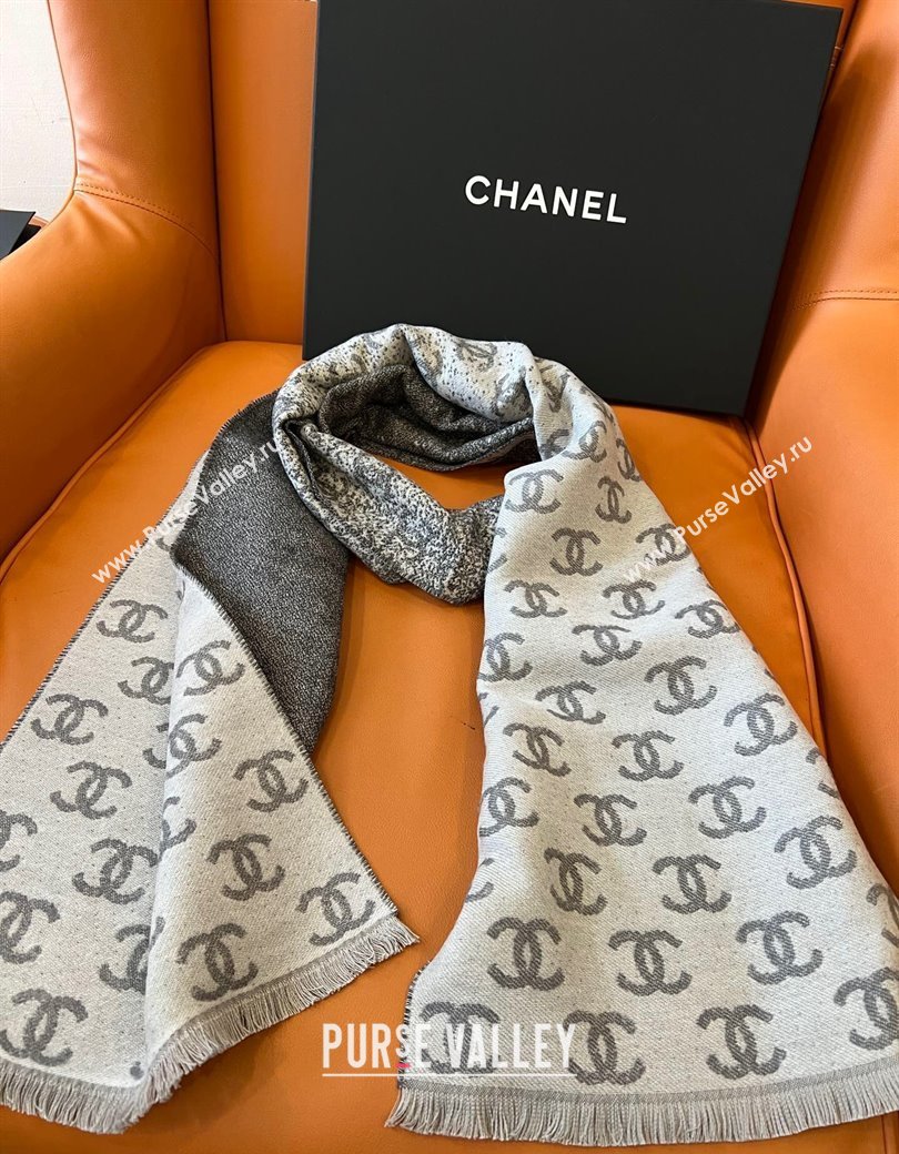 Chanel Wool Cashmere Long Scarf 35x185cm Light Grey 2024 1128 (A-241128040)