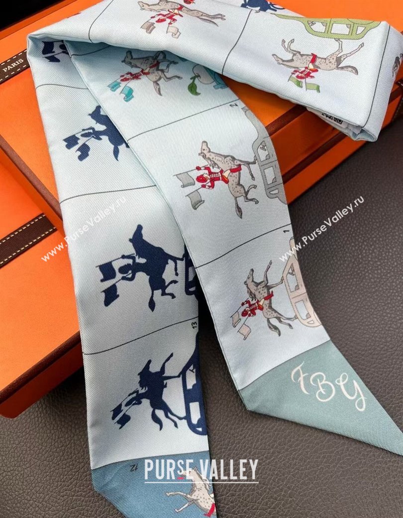 Hermes Twilly Silk Bandeau Scarf 5x86cm Light Grey 2024 1128 (A-241128080)