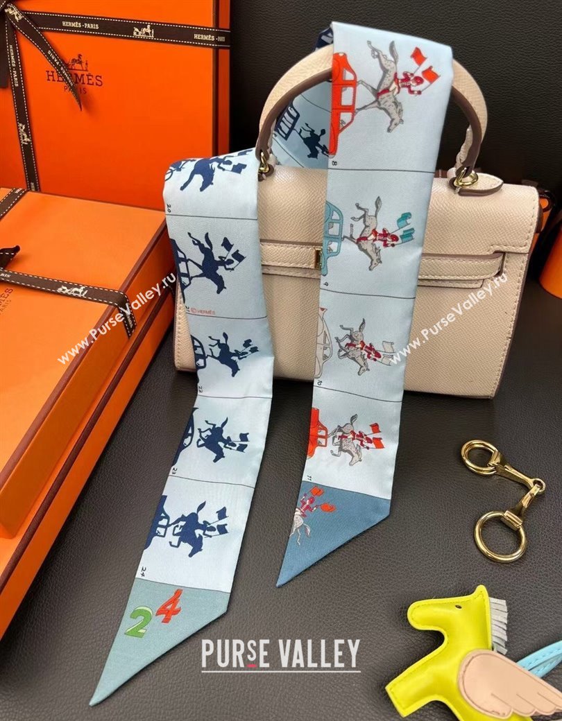 Hermes Twilly Silk Bandeau Scarf 5x86cm Light Grey 2024 1128 (A-241128080)