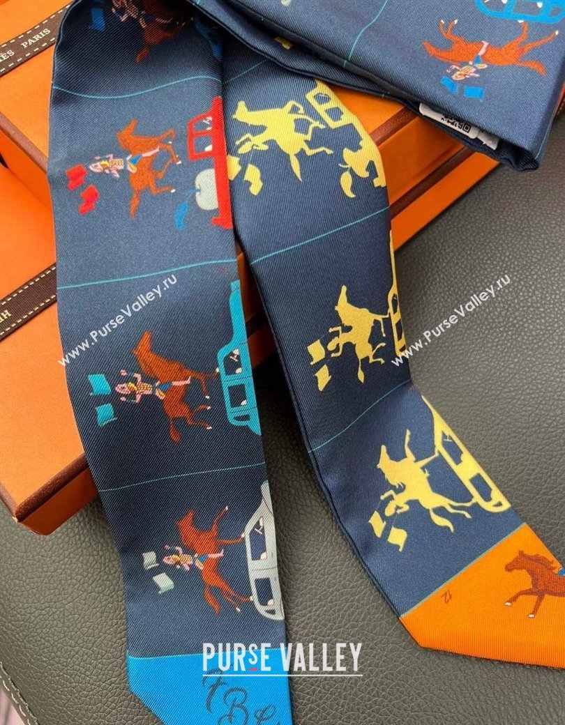 Hermes Twilly Silk Bandeau Scarf 5x86cm Dark Blue 2024 1128 (A-241128082)