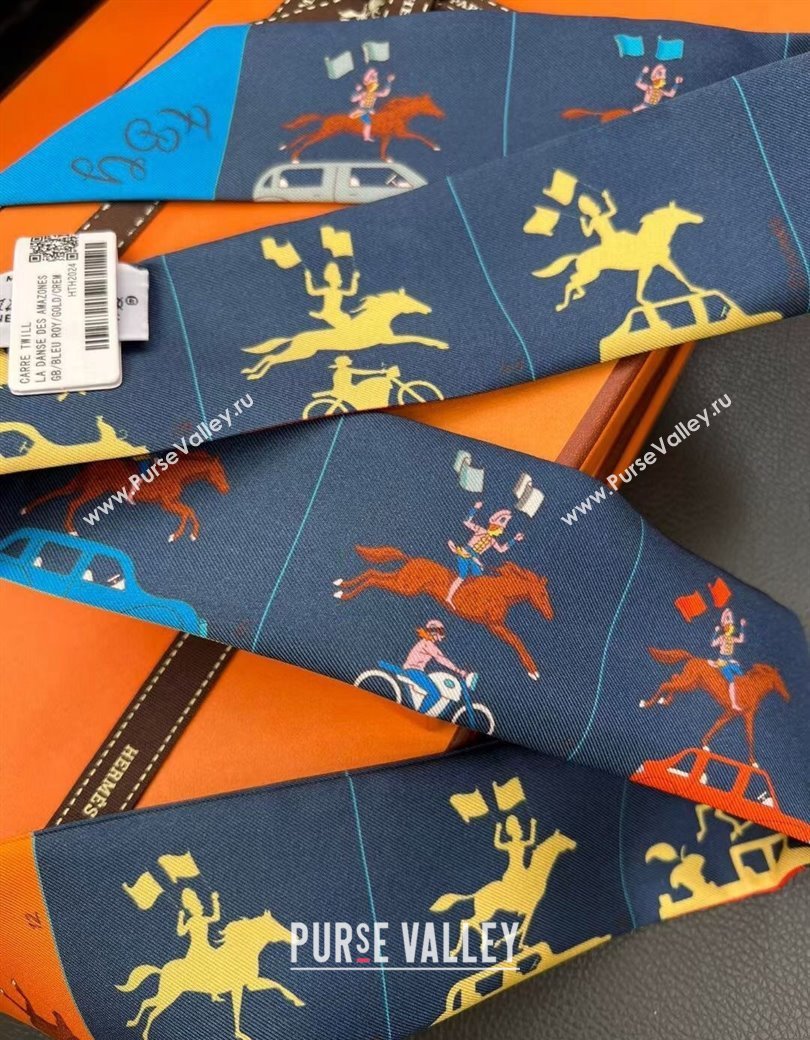 Hermes Twilly Silk Bandeau Scarf 5x86cm Dark Blue 2024 1128 (A-241128082)