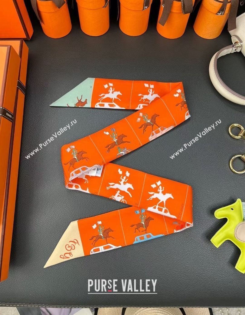 Hermes Twilly Silk Bandeau Scarf 5x86cm Orange 2024 1128 (A-241128083)