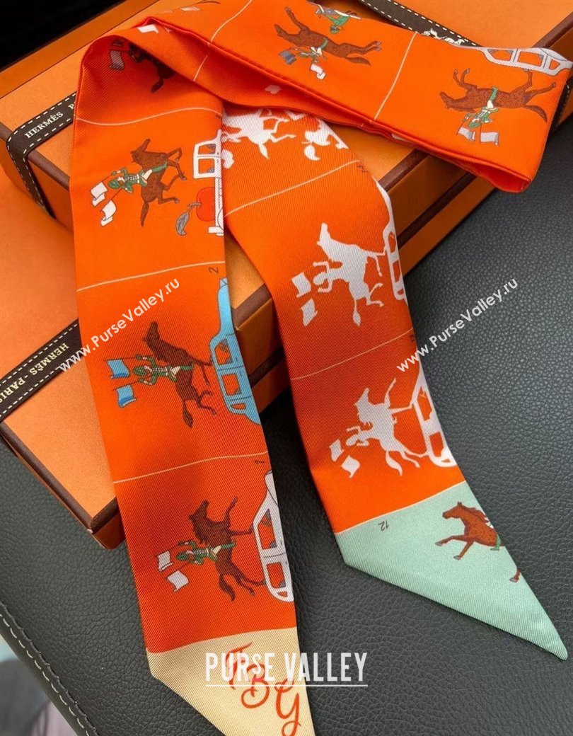 Hermes Twilly Silk Bandeau Scarf 5x86cm Orange 2024 1128 (A-241128083)