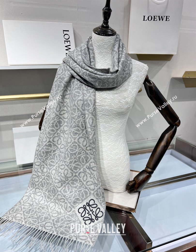 Loewe Anagram Wool Long Scarf 38x180cm Grey 2024 1128 (A-241128009)