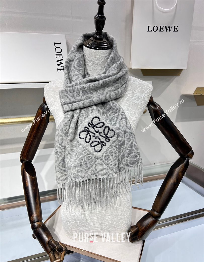 Loewe Anagram Wool Long Scarf 38x180cm Grey 2024 1128 (A-241128009)