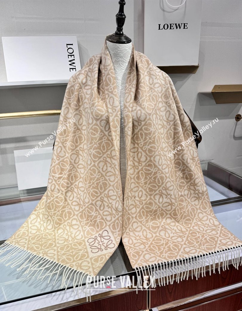 Loewe Anagram Wool Long Scarf 38x180cm Beige 2024 1128 (A-241128010)