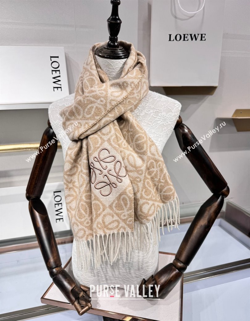 Loewe Anagram Wool Long Scarf 38x180cm Beige 2024 1128 (A-241128010)