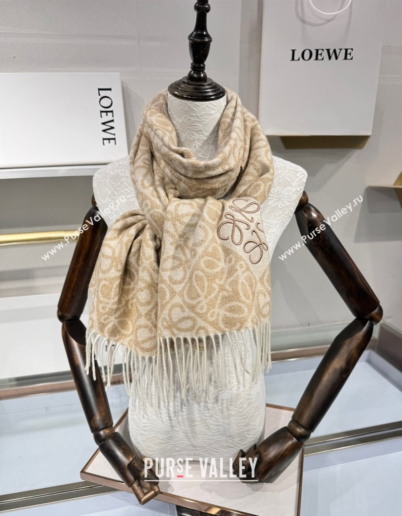 Loewe Anagram Wool Long Scarf 38x180cm Beige 2024 1128 (A-241128010)