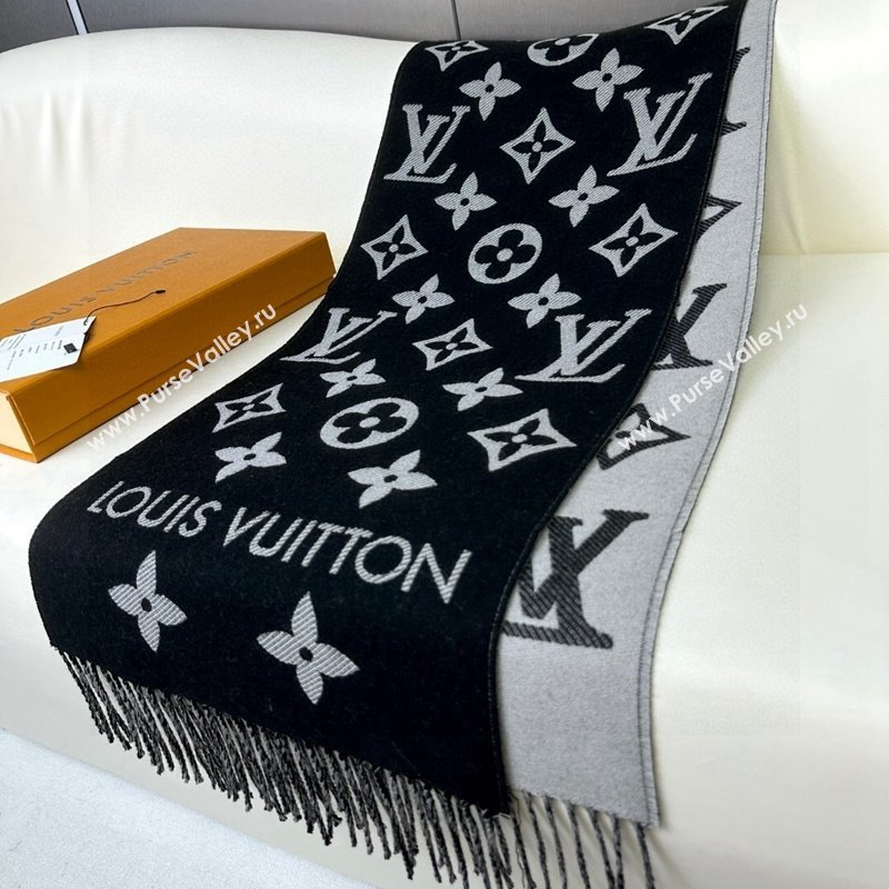 Louis Vuitton Simple LV Wool Long Scarf 34x180cm Black 2024 1128 (A-241128074)