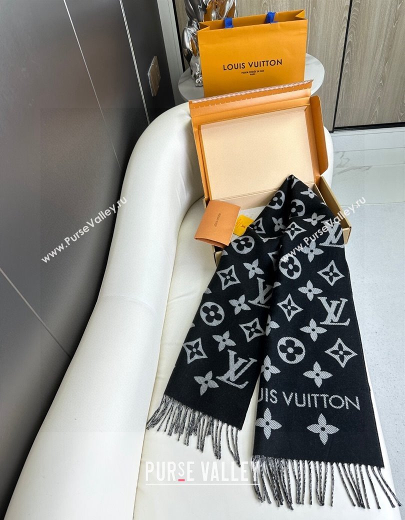 Louis Vuitton Simple LV Wool Long Scarf 34x180cm Black 2024 1128 (A-241128074)