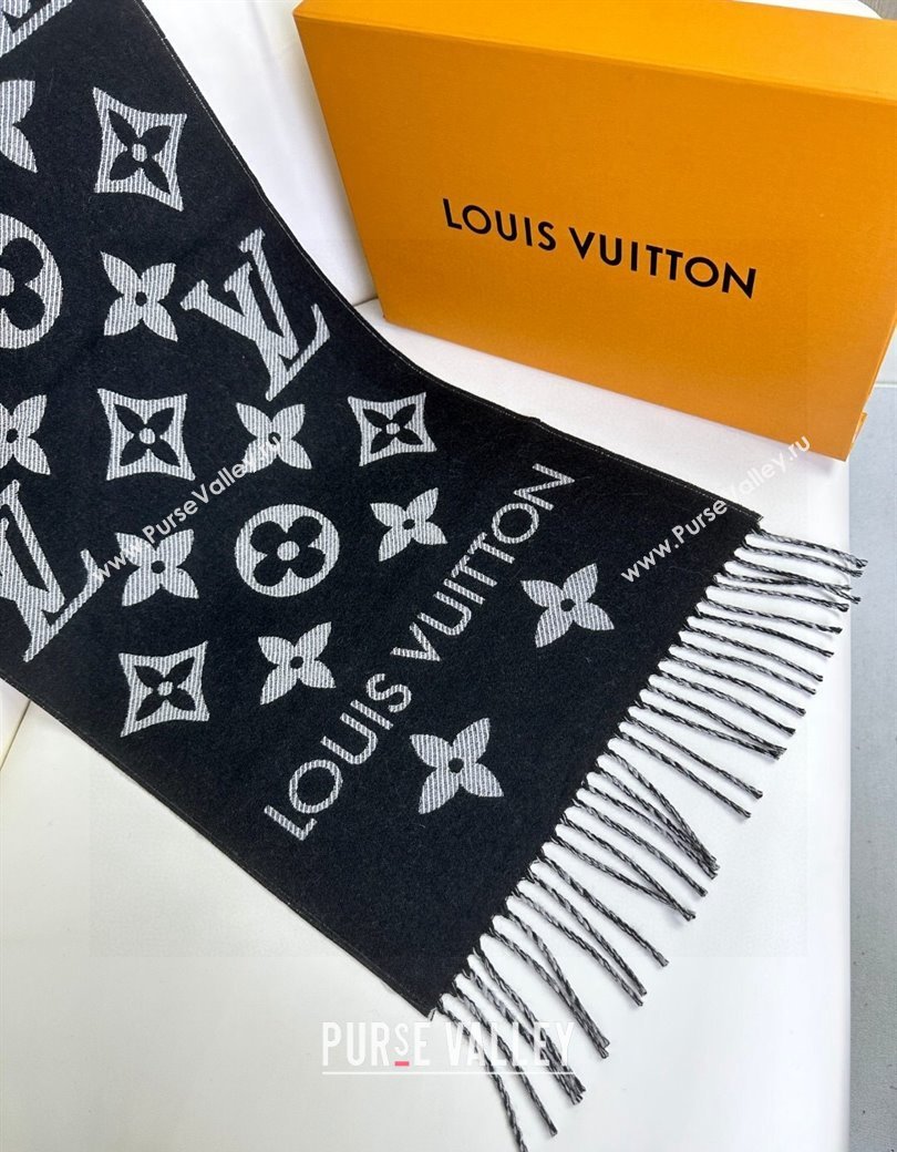 Louis Vuitton Simple LV Wool Long Scarf 34x180cm Black 2024 1128 (A-241128074)