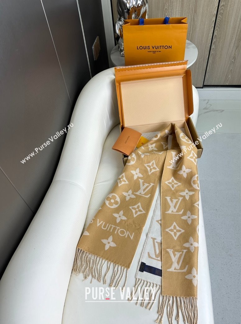 Louis Vuitton Simple LV Wool Long Scarf 34x180cm Camel 2024 1128 (A-241128077)