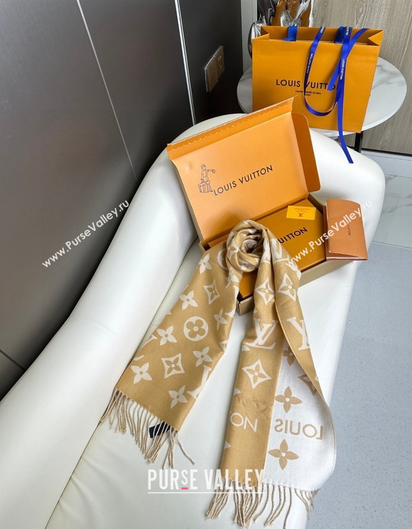 Louis Vuitton Simple LV Wool Long Scarf 34x180cm Camel 2024 1128 (A-241128077)