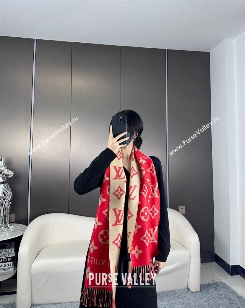 Louis Vuitton Simple LV Wool Long Scarf 34x180cm Red 2024 1128 (A-241128078)