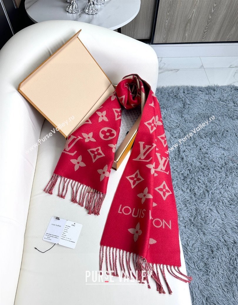 Louis Vuitton Simple LV Wool Long Scarf 34x180cm Red 2024 1128 (A-241128078)