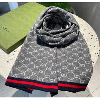 Gucci GG Knit Long Scarf 32x180cm with Web Grey 2024 1128 (A-241128029)