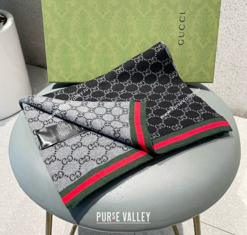 Gucci GG Knit Long Scarf 32x180cm with Web Black 2024 1128 (A-241128030)