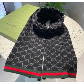 Gucci GG Knit Long Scarf 32x180cm with Web Black 2024 1128 (A-241128030)