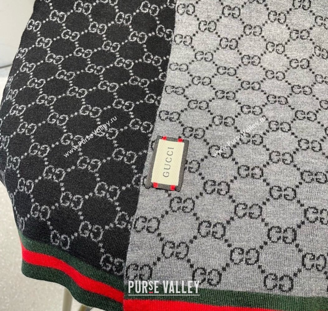 Gucci GG Knit Long Scarf 32x180cm with Web Black 2024 1128 (A-241128030)