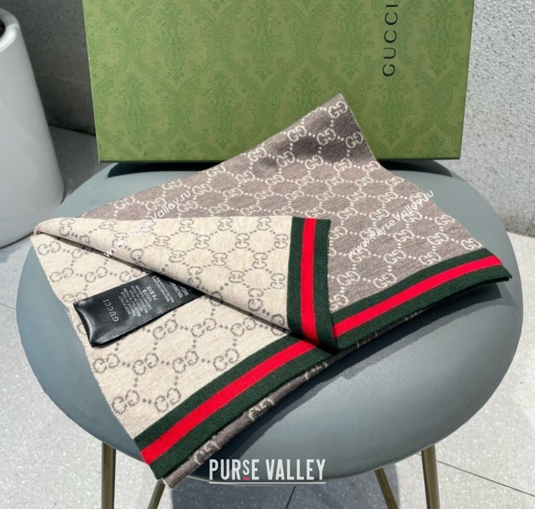 Gucci GG Knit Long Scarf 32x180cm with Web Beige 2024 1128 (A-241128031)