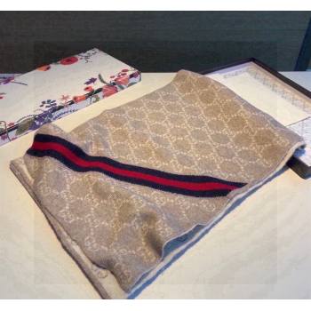 Gucci GG Knit Long Scarf 30x180cm with Web Beige 2024 1128 (A-241128033)