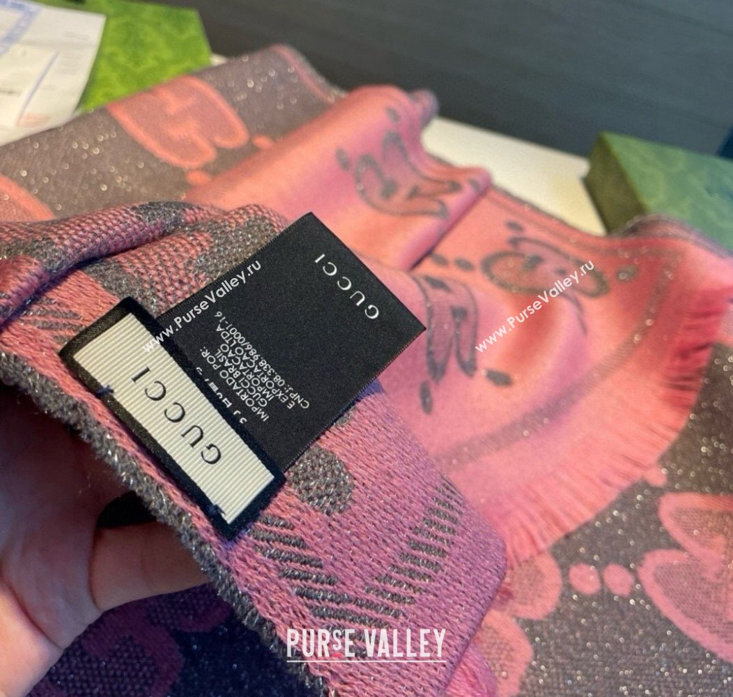 Gucci Maxi GG Wool Long Scarf 45x190cm Pink/Grey 2024 1128 (XMN-241128017)