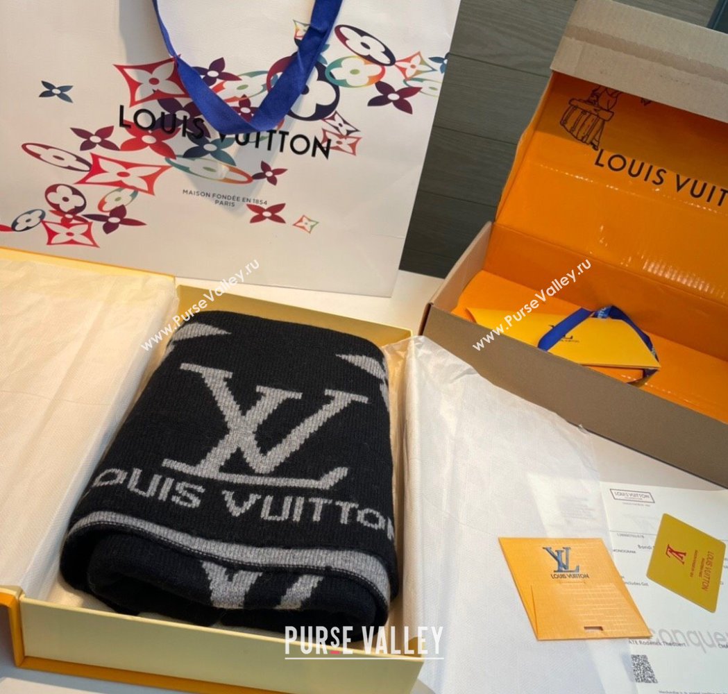 Louis Vuitton Cashmere Knit Long Scarf 32x180cm Black 2025 0115 (XMN-250115040)