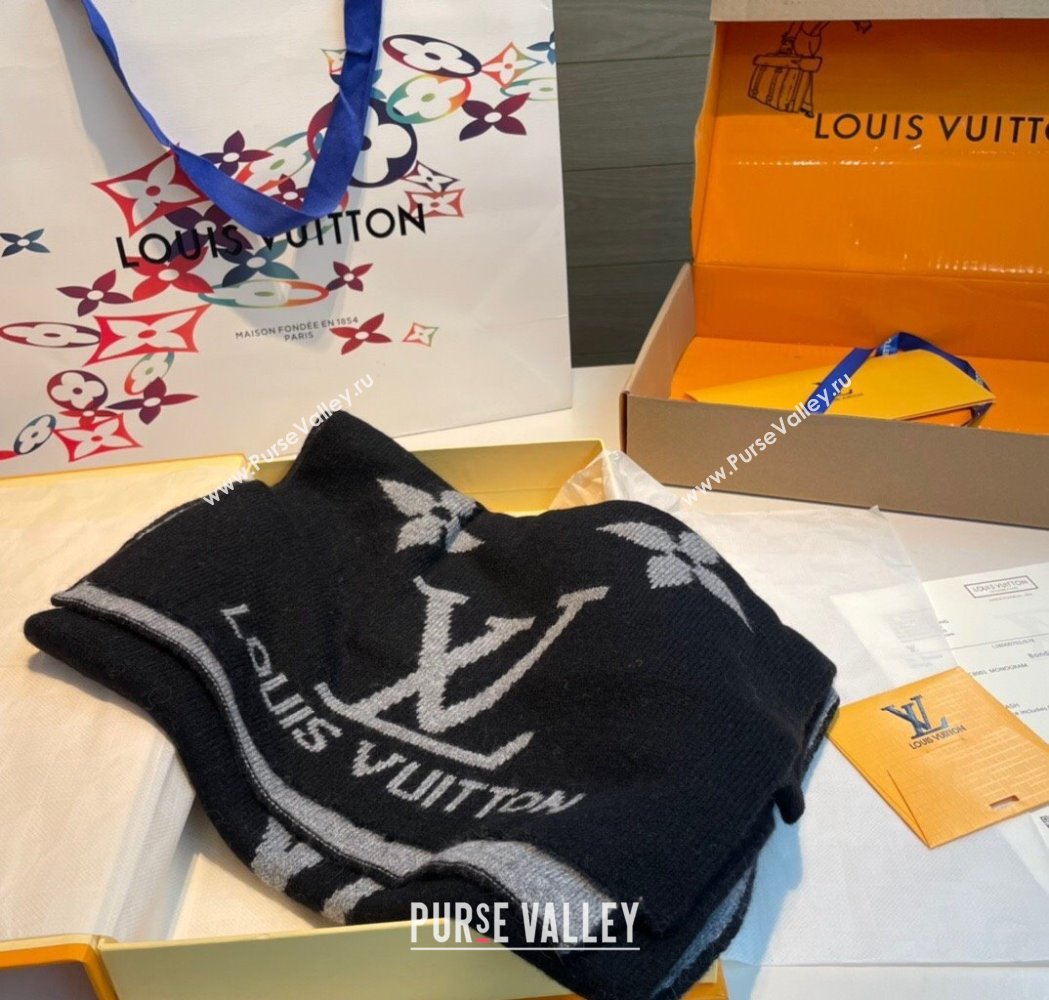 Louis Vuitton Cashmere Knit Long Scarf 32x180cm Black 2025 0115 (XMN-250115040)