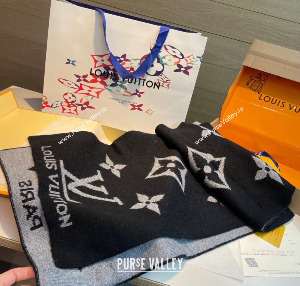 Louis Vuitton Cashmere Knit Long Scarf 32x180cm Black 2025 0115 (XMN-250115040)