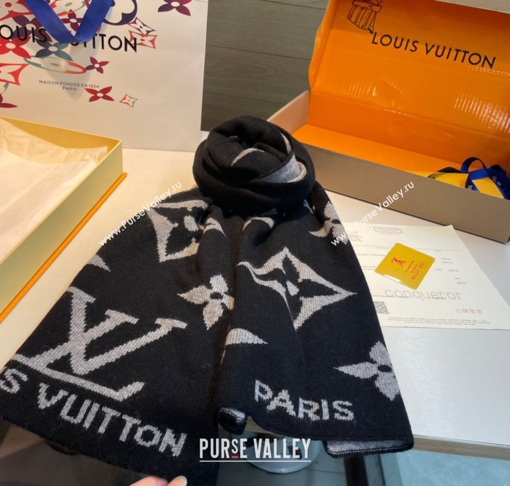 Louis Vuitton Cashmere Knit Long Scarf 32x180cm Black 2025 0115 (XMN-250115040)