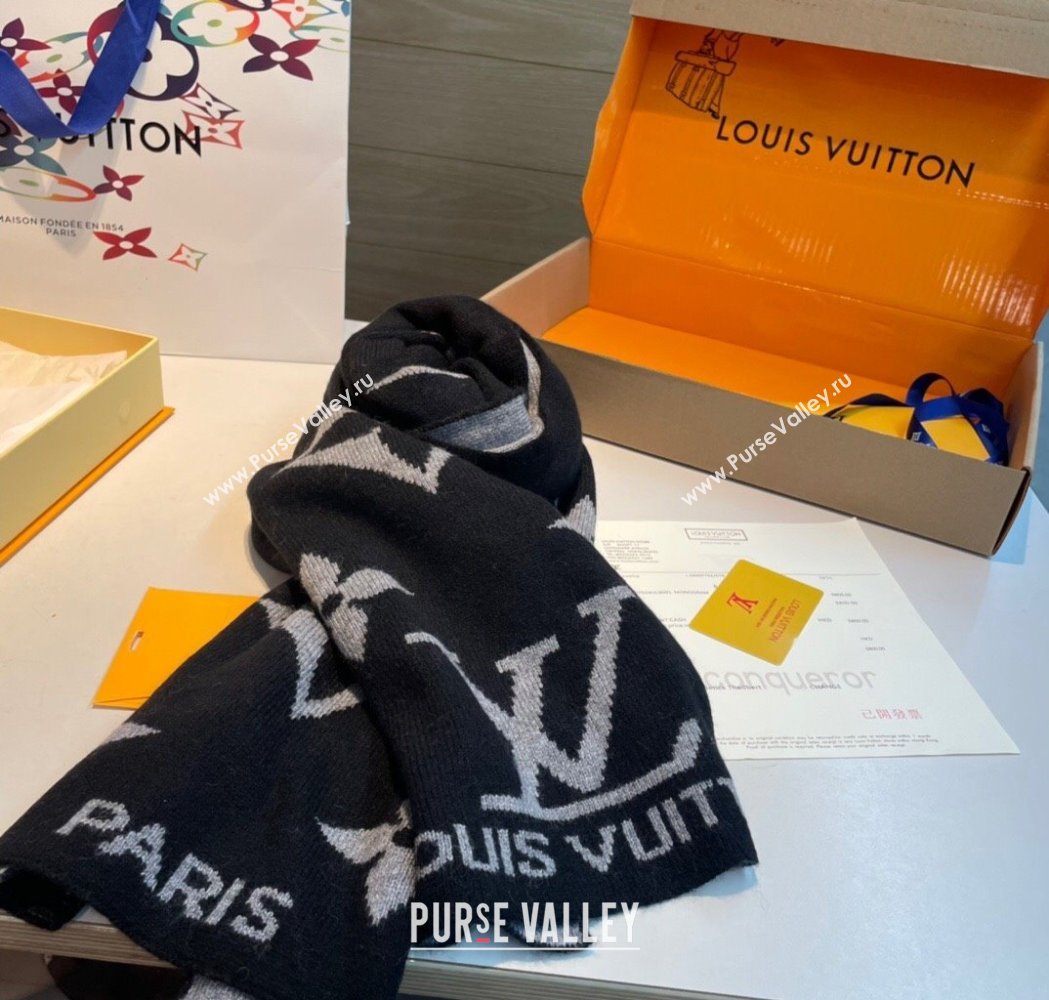 Louis Vuitton Cashmere Knit Long Scarf 32x180cm Black 2025 0115 (XMN-250115040)