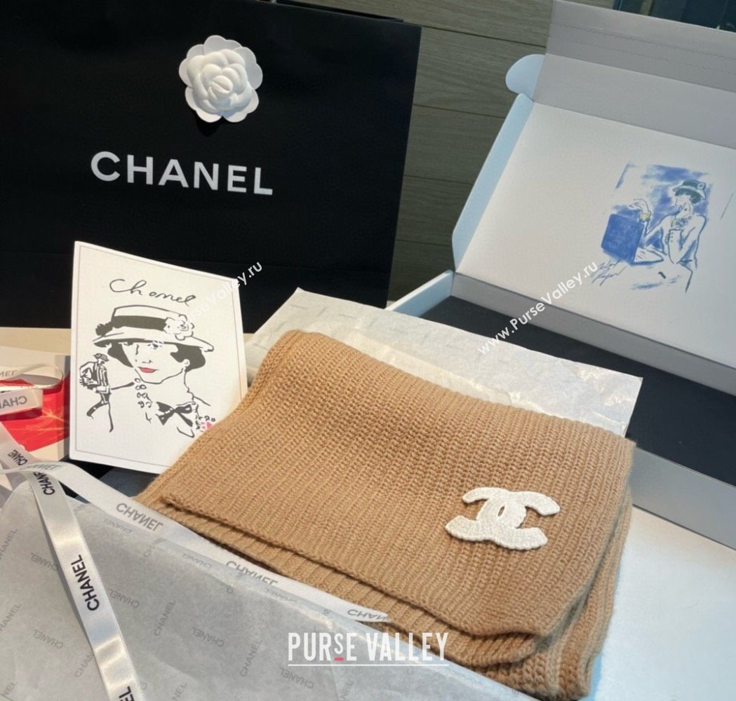 Chanel Cashmere Knit Long Scarf 30x180cm Dark Beige 2025 0115 (XMN-250115043)