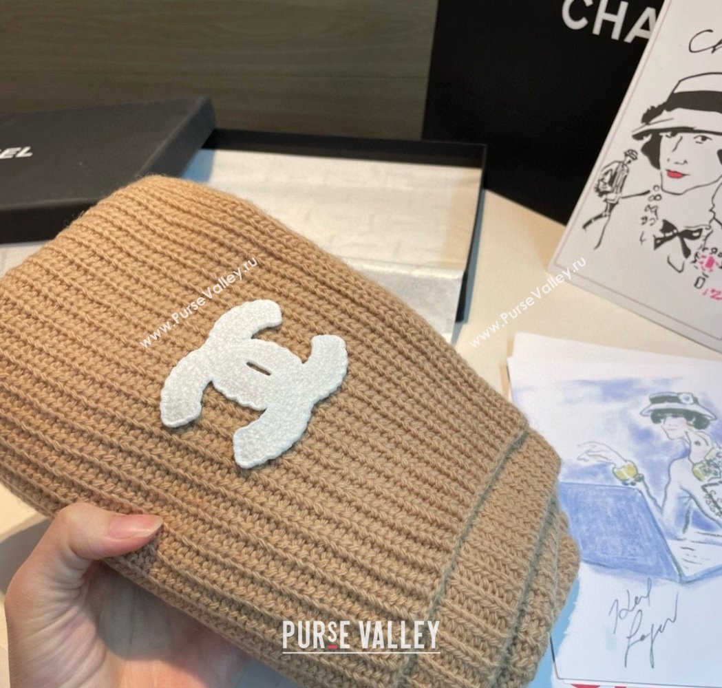 Chanel Cashmere Knit Long Scarf 30x180cm Dark Beige 2025 0115 (XMN-250115043)