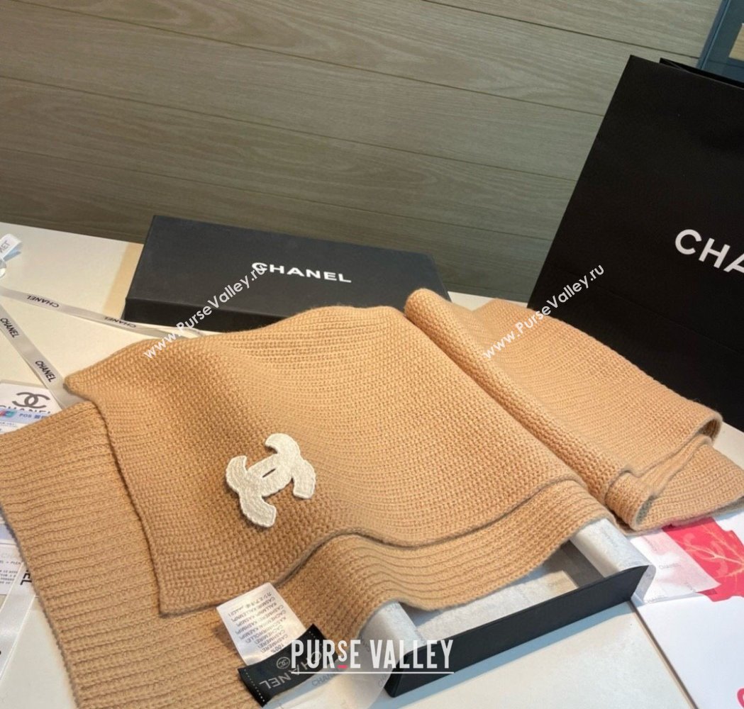 Chanel Cashmere Knit Long Scarf 30x180cm Dark Beige 2025 0115 (XMN-250115043)