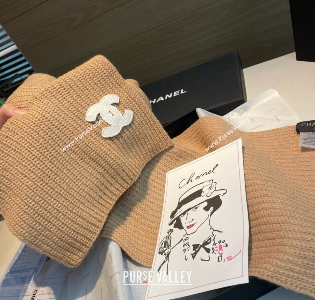 Chanel Cashmere Knit Long Scarf 30x180cm Dark Beige 2025 0115 (XMN-250115043)