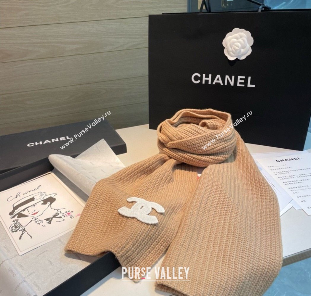 Chanel Cashmere Knit Long Scarf 30x180cm Dark Beige 2025 0115 (XMN-250115043)
