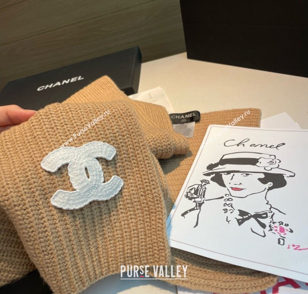 Chanel Cashmere Knit Long Scarf 30x180cm Dark Beige 2025 0115 (XMN-250115043)