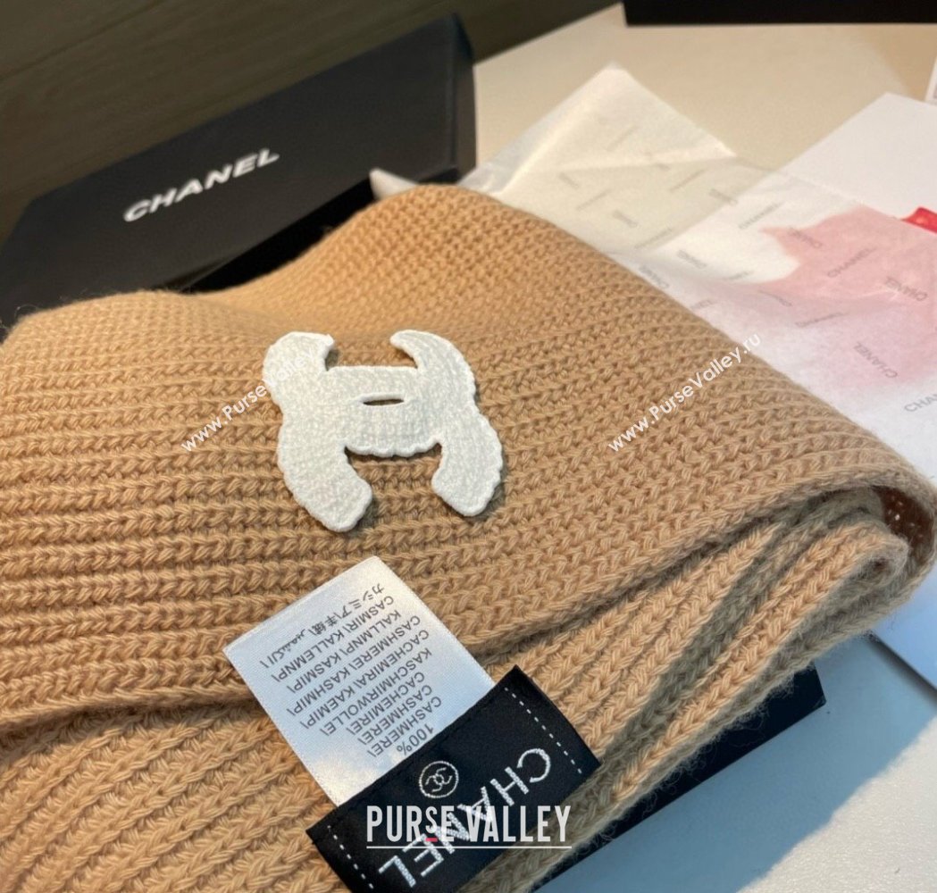 Chanel Cashmere Knit Long Scarf 30x180cm Dark Beige 2025 0115 (XMN-250115043)