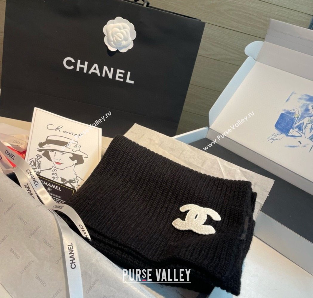 Chanel Cashmere Knit Long Scarf 30x180cm Black 2025 0115 (XMN-250115044)