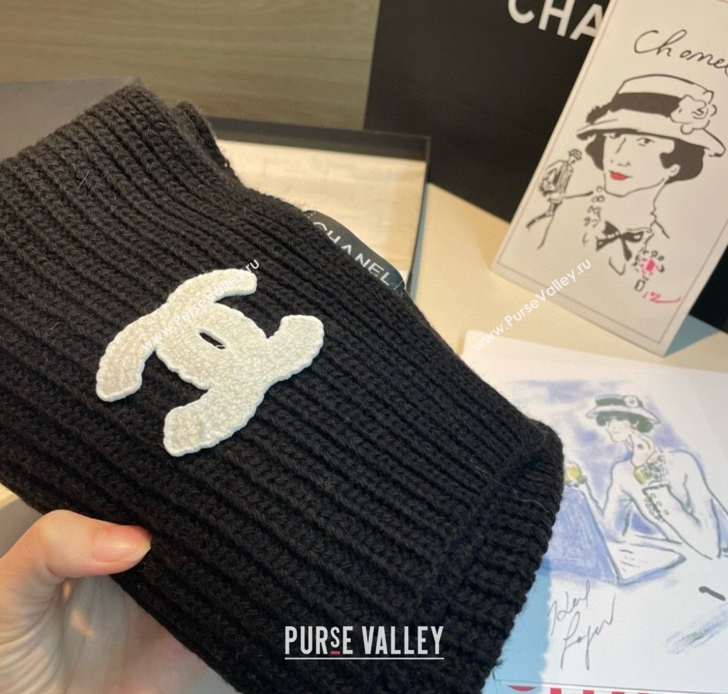 Chanel Cashmere Knit Long Scarf 30x180cm Black 2025 0115 (XMN-250115044)