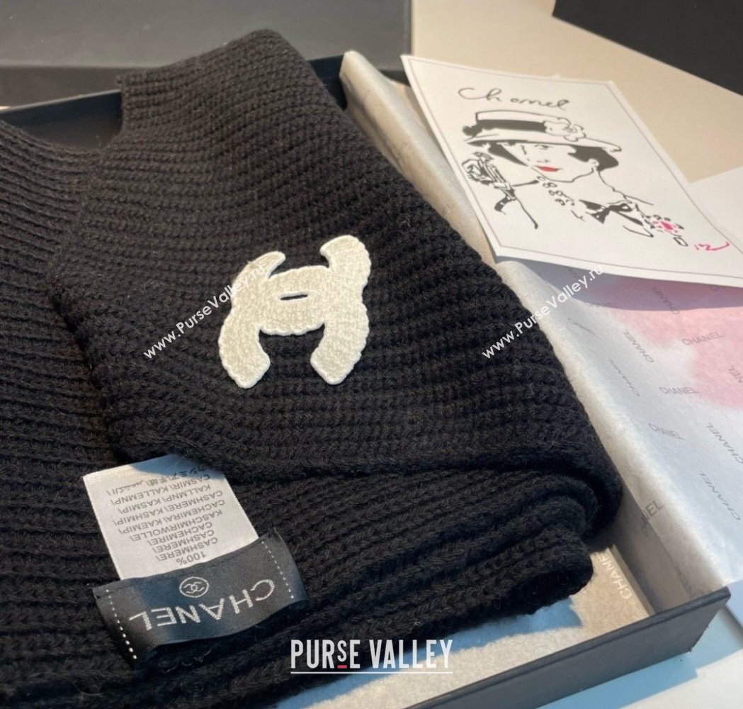 Chanel Cashmere Knit Long Scarf 30x180cm Black 2025 0115 (XMN-250115044)
