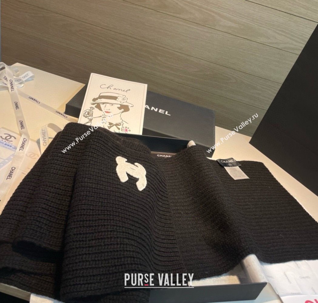 Chanel Cashmere Knit Long Scarf 30x180cm Black 2025 0115 (XMN-250115044)