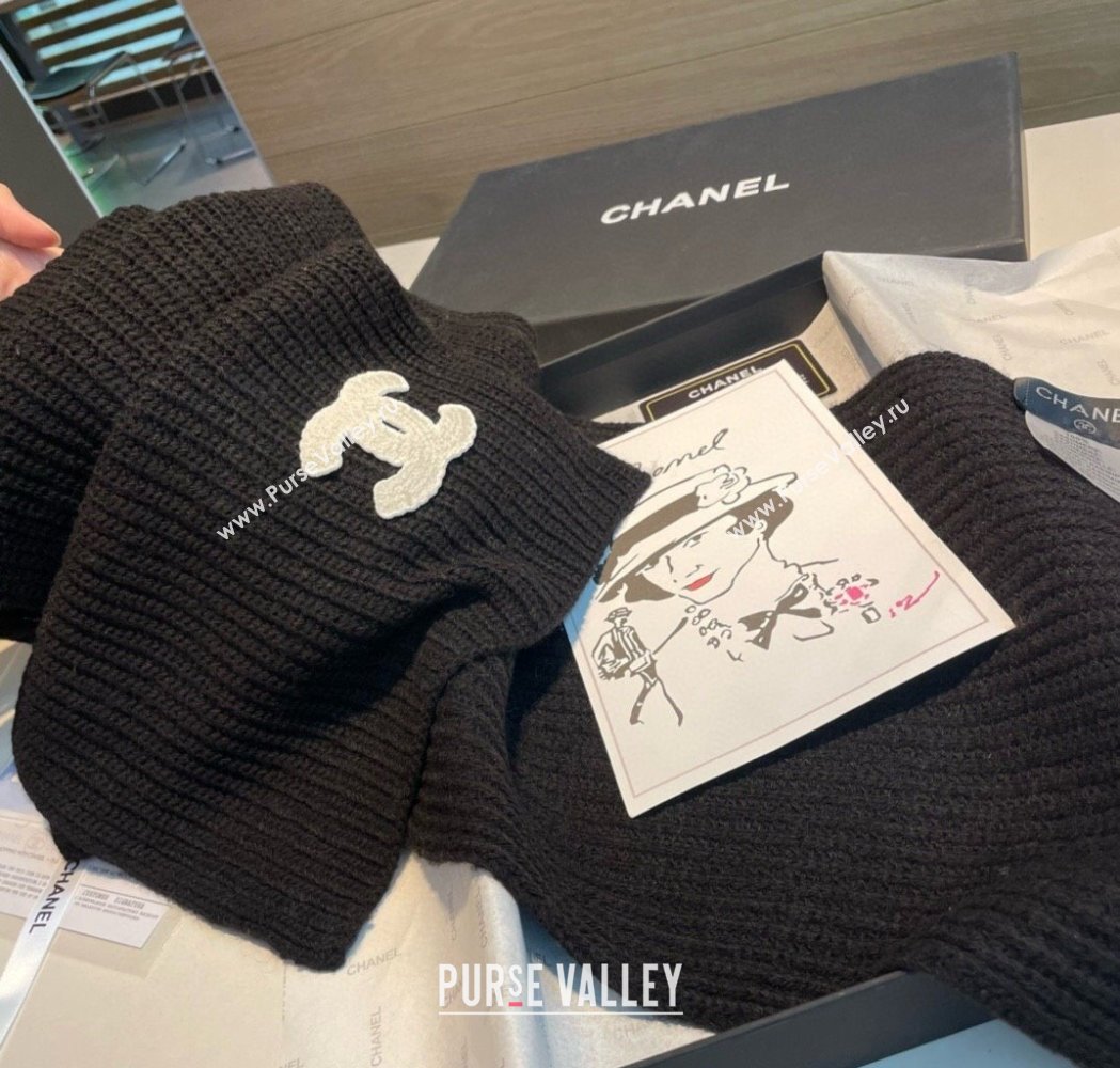 Chanel Cashmere Knit Long Scarf 30x180cm Black 2025 0115 (XMN-250115044)