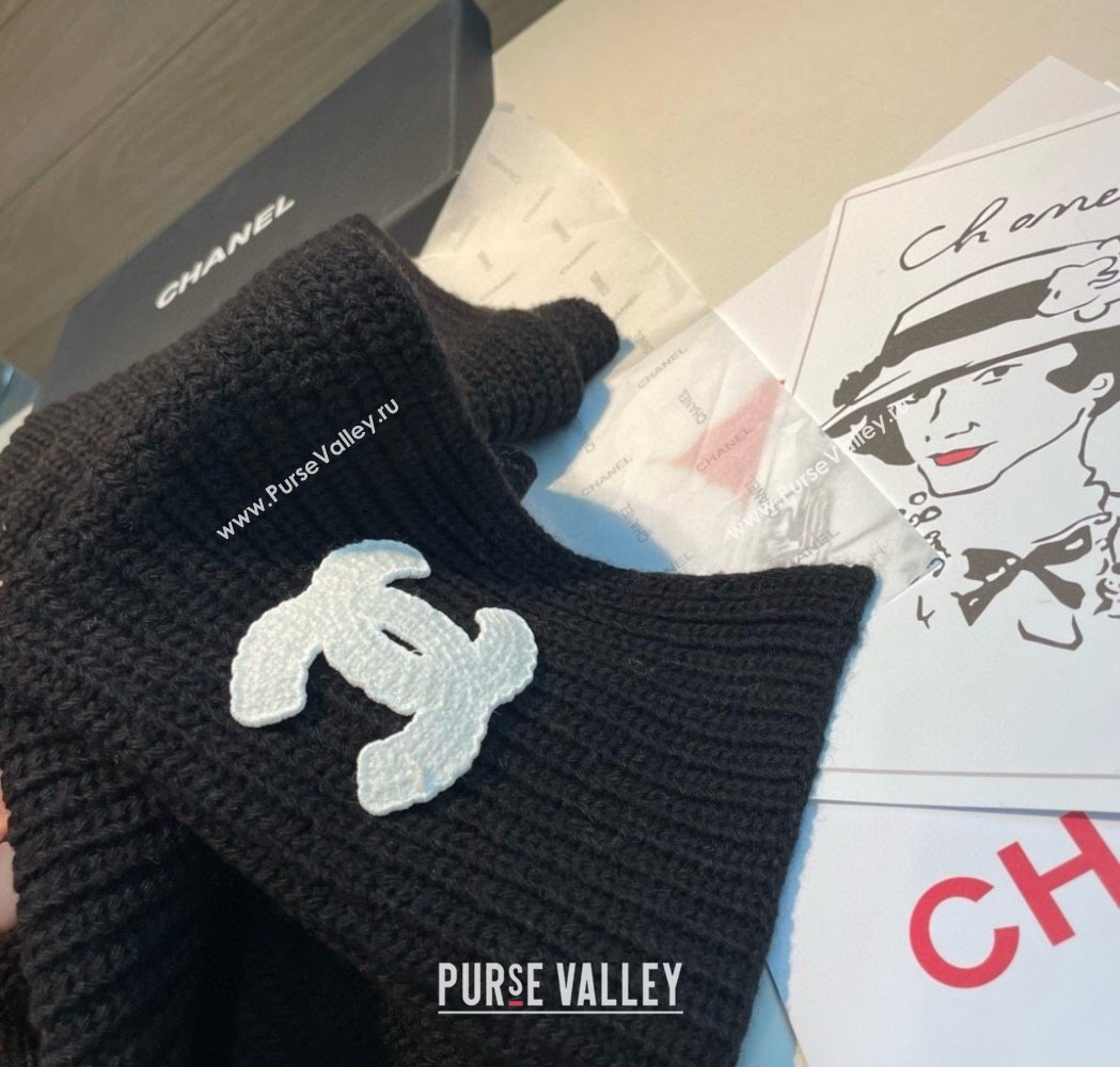 Chanel Cashmere Knit Long Scarf 30x180cm Black 2025 0115 (XMN-250115044)