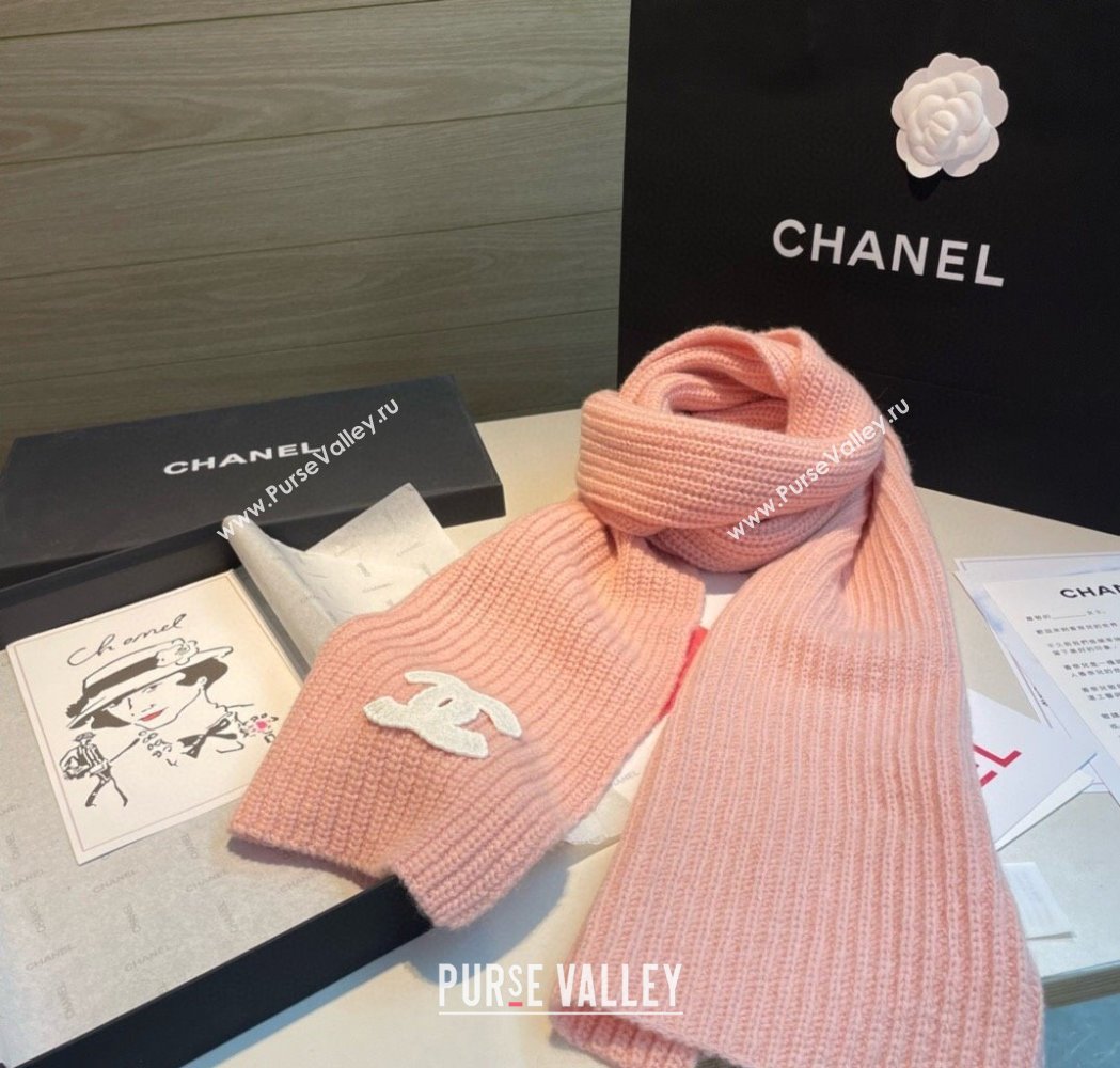 Chanel Cashmere Knit Long Scarf 30x180cm Pink 2025 0115 (XMN-250115045)