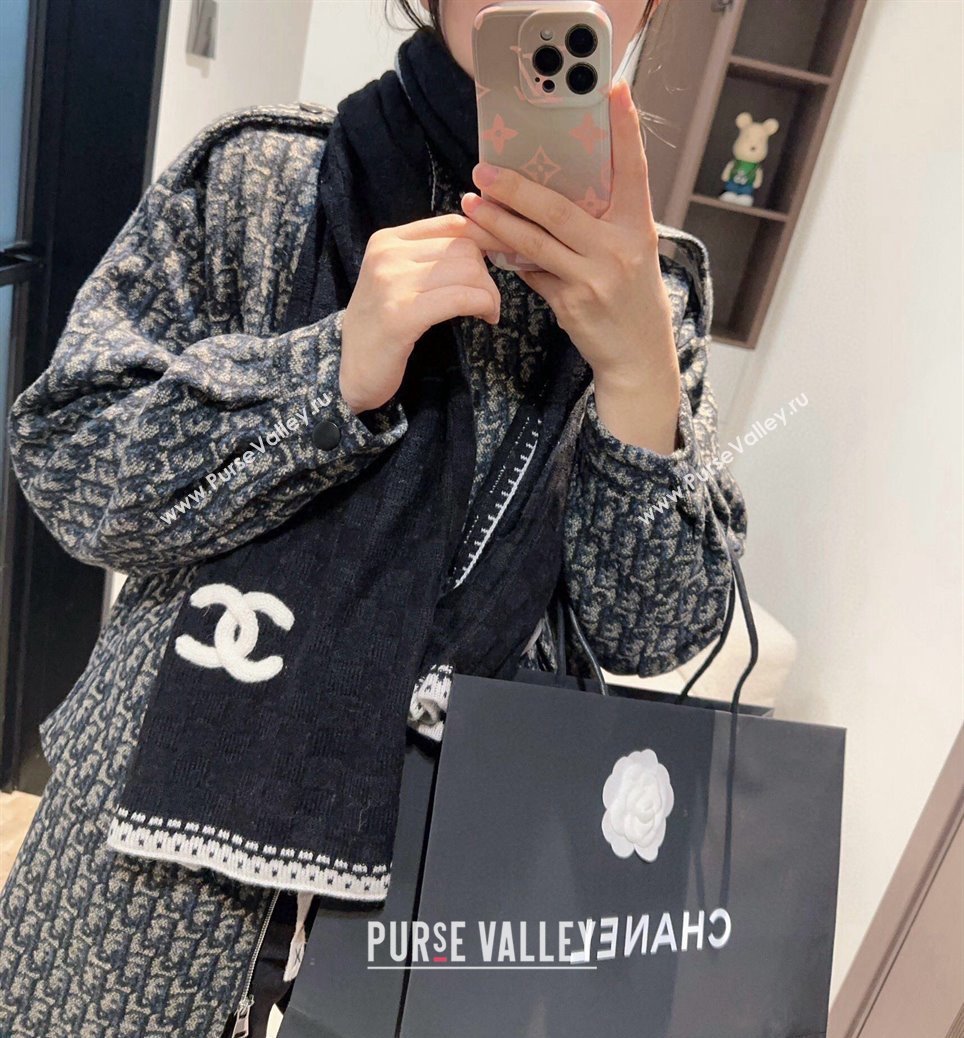 Chanel Cashmere Long Scarf 70x200cm Black 2025 0115 (XMN-250115050)